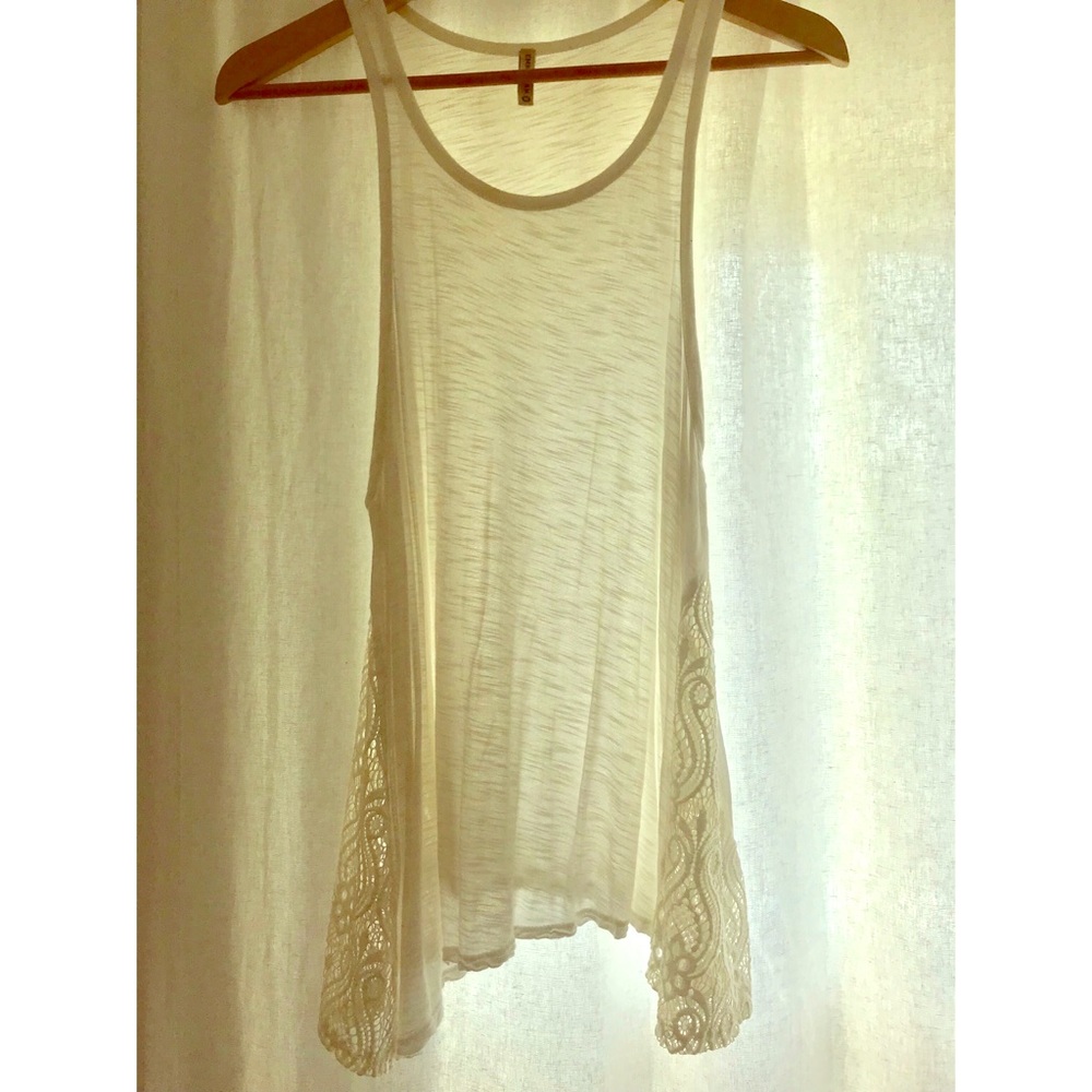 LF Lace Side Detail White Tank Top